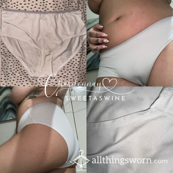 🍷UK 14|🍑Worn White F&F Poly Panties🤍Cotton Gusset💦