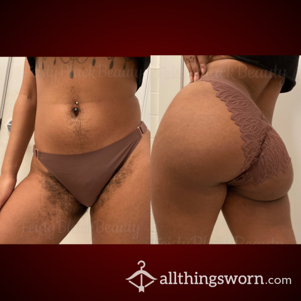 👙 Medium Ash Brown Lace Back Adjustable Bikini Panties 👙 (Ebony, Used Panties, Pet*te, Hairy, Bush, Hairy Pu**y, Hairy A**, Custom, Strong Scent, Adjustable Straps, Stretchy, Cotton Gusset)