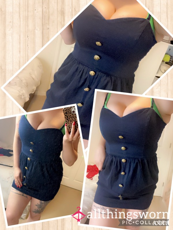 Cute Navy Dress With Gold Bu*tons And Detachable Straps ✨👗