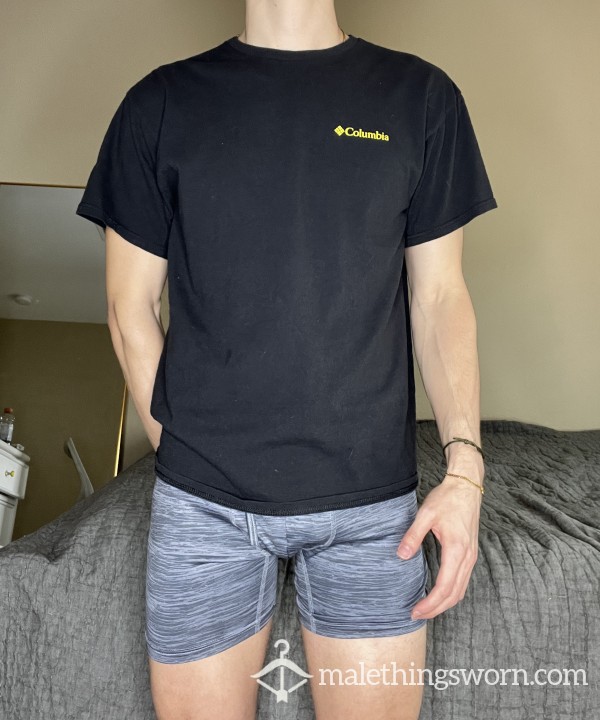 1 WEEK WORN T-SHIRT From A Sk*ter Jock Twink (Black COLUMBIA Shirt)