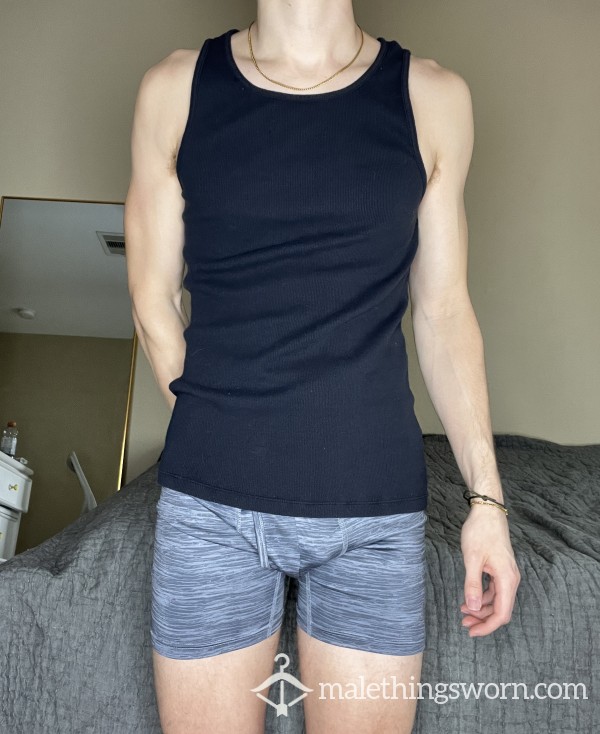 1 WEEK WORN WIFEBEATER From A Sk*ter Jock Twink (black)