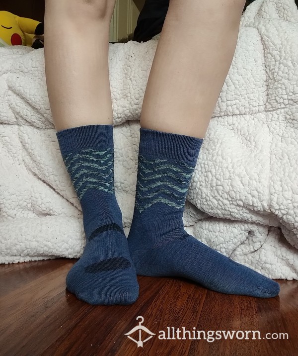 10 Year Old Blue ZigZag Hiking Mid-Calf Socks