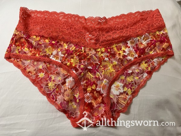 100% Virgin Worn Red Flor*l Lace Panties