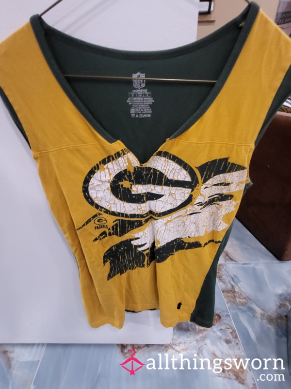 13 Year Old Greenbay Packer V-neck W/Burn-Hole