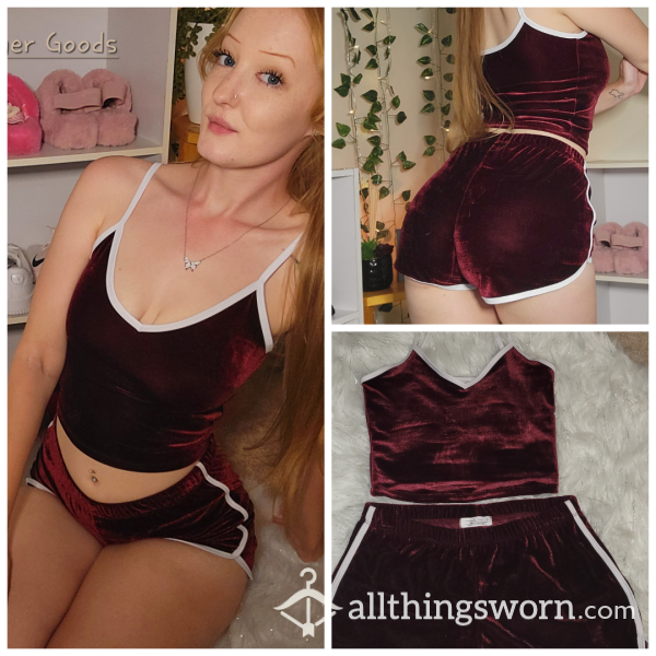 2 Piece Maroon Velvet Sleep Set In Size Small, To Be Worn 3 Days Free W Shipping Included