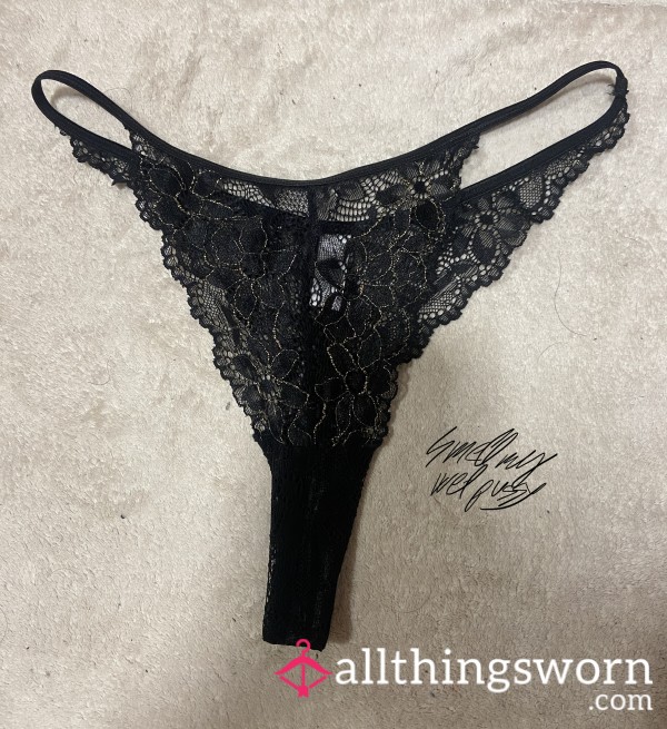 24h Worn Black-gold Thongs