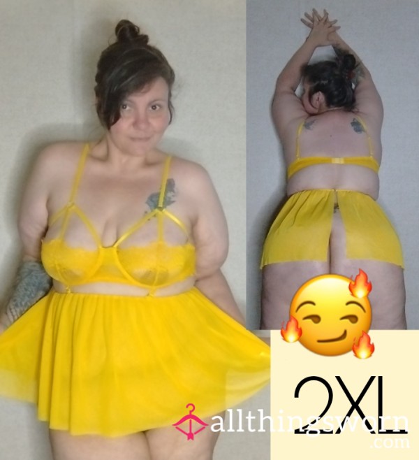 2X Banana Yellow Strappy Open Back Babydoll