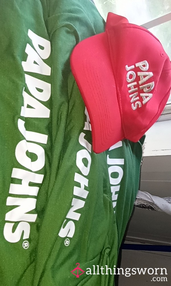 3 Papa John's Used Dirty Shirts And Hat