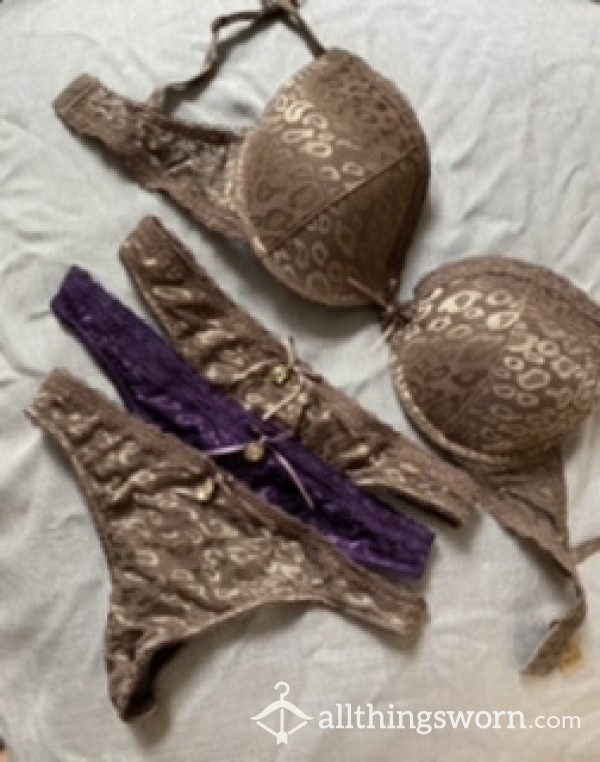 Thongs, Bra Set Leopard Print