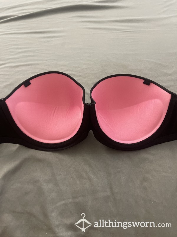 36C PINK Black Strapless Push-Up Bra