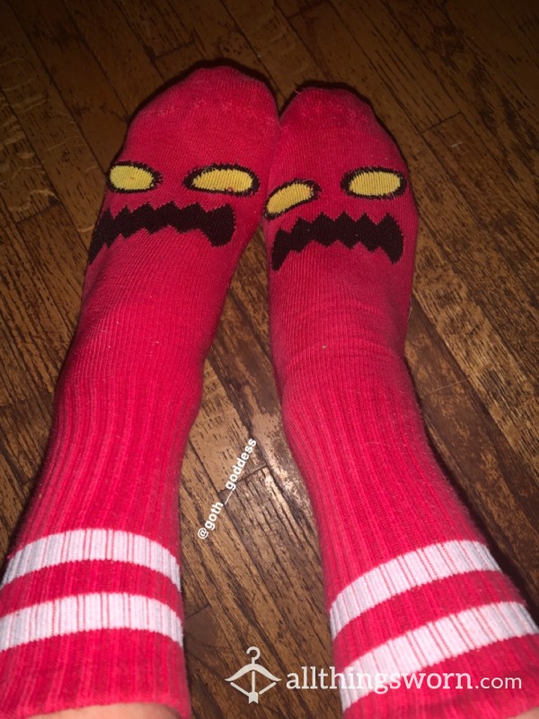 4 Year Old Socks Worn To Order (24hrs) (Long) (Red) (Toy Machine) (sk*ter)