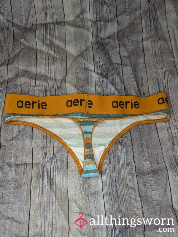 Aerie Orange Striped Real Soft Thong