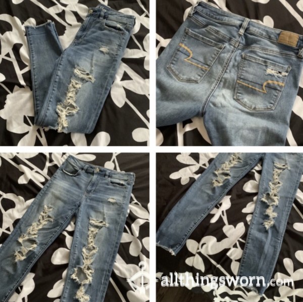 American Eagle Skinny Jeans, Holey, S**y, Worn And SO Hot When On!!! Can’t Wait To Show You!!