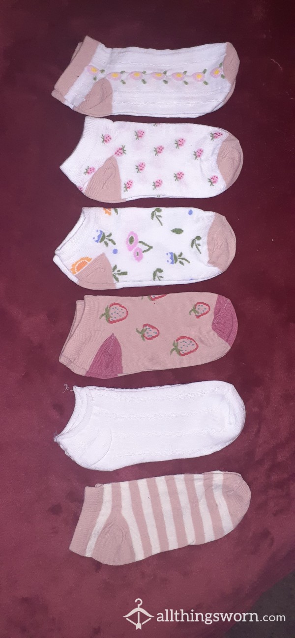 A**orted Ankle Socks - Pink & White Print