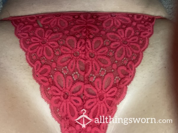 Used Wet Red Lace Victoria Secret G- String