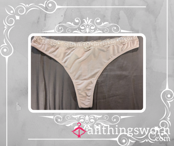 Beige Thong W/Lace Detail