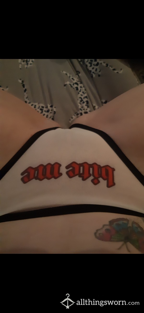 'Bite Me' Black And White Thong