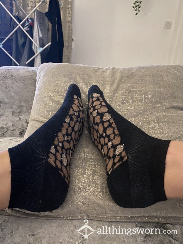 Black And Animal Print Trainer Socks!