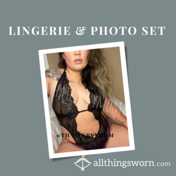 Black And Purple Teddy Lingerie Plus Photo Set