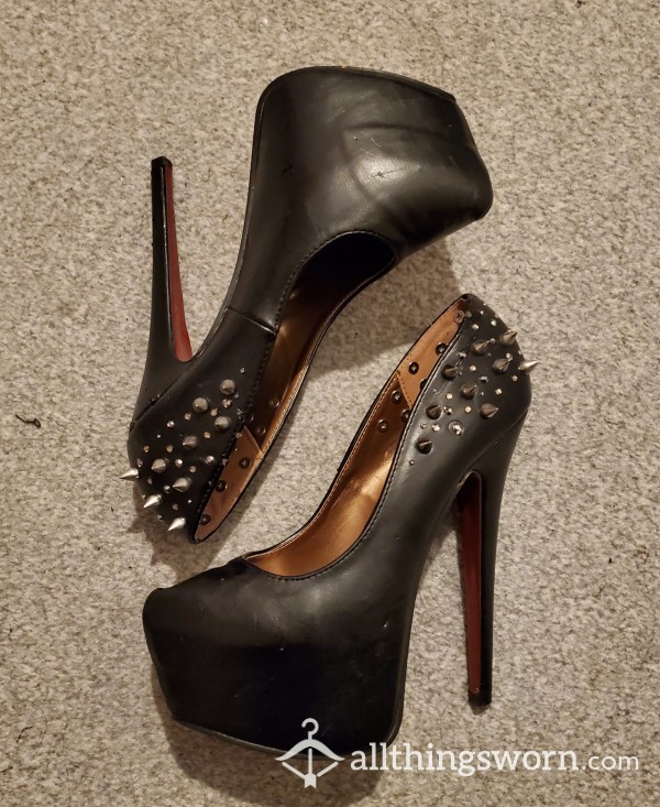 Black And Red Spikey Studded Platform Stiletto Gothic High Heels