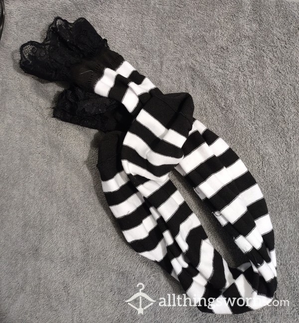 Black And White Striped Knee High Socks