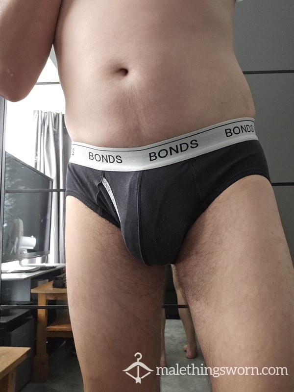 Black Bond Briefs With White Waist Band