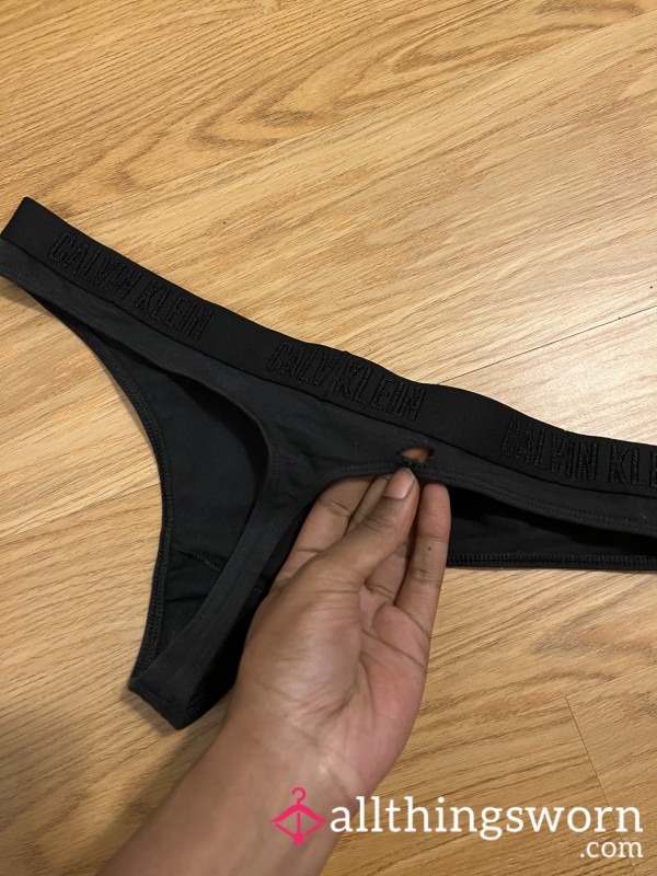 Black Calvin Klein Thong With Hole