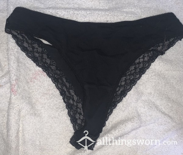 Size 12 Black Cotton & Lace Thong