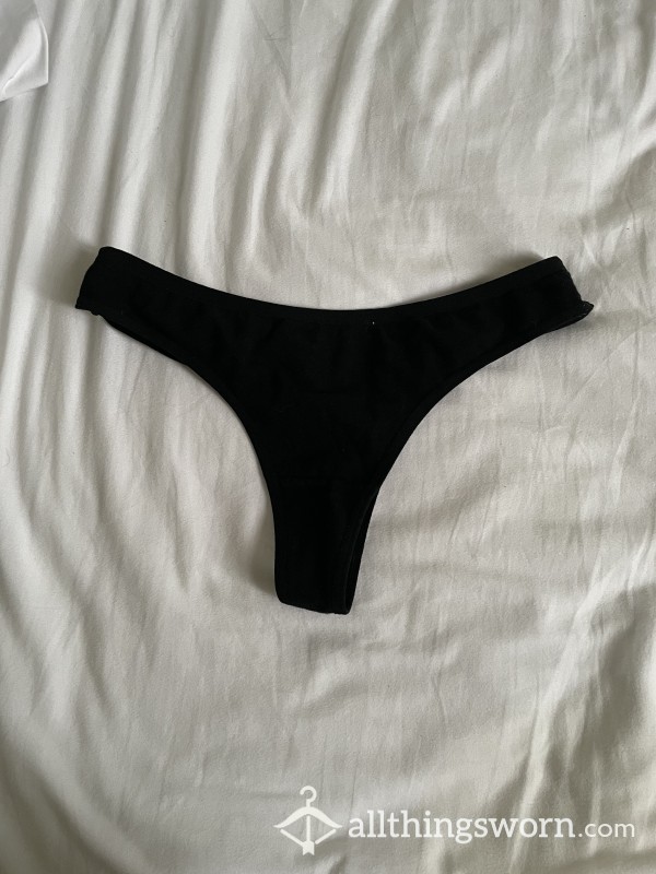 Black Cotton Thong