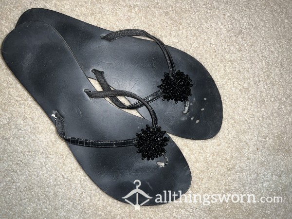 Black Flip Flops Size 9 Worn With Love By My S**y Little Feet