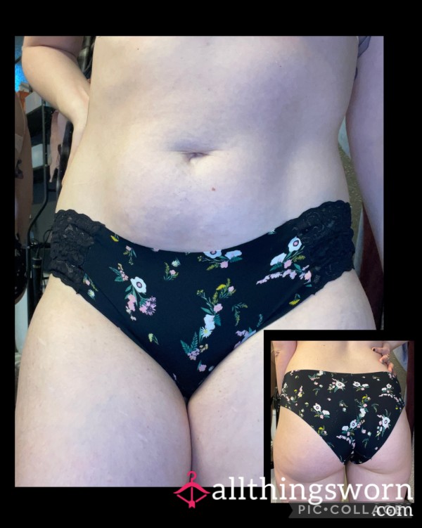 Black Flor*l No Show Panties