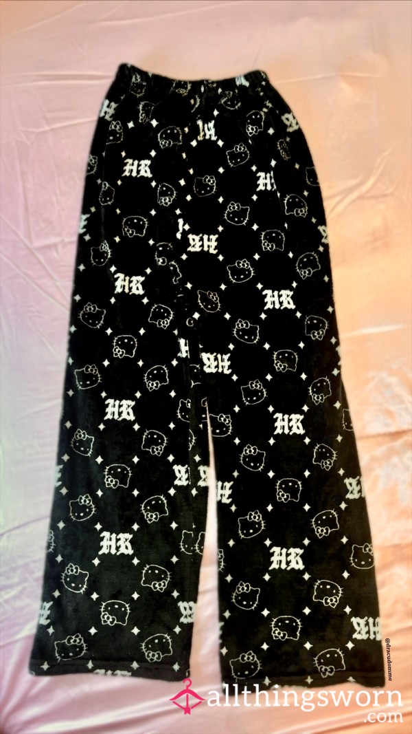 Black Fuzzy Sanrio Hello Kitty Logo Pajama Pants