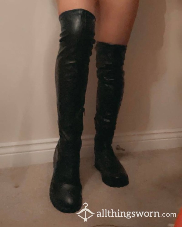 Black Knee High Boots Well Worn