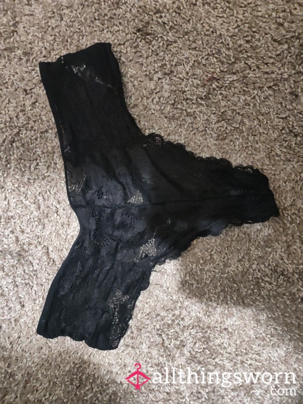 Black Lace High Waisted Thong