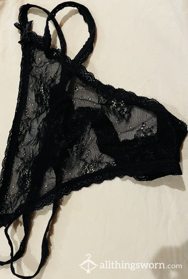 Black Lace Strappy Thong - Well Worn