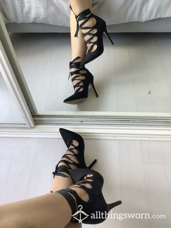 Black Lace Up S**y Stiletto Heels