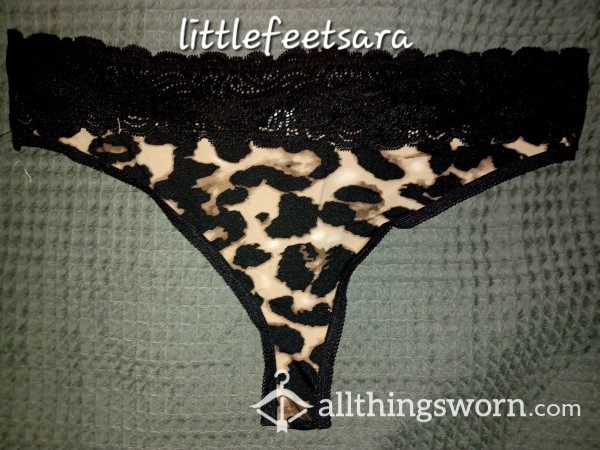 Black Lacy Cla**ic Cotton Cheetah Thong