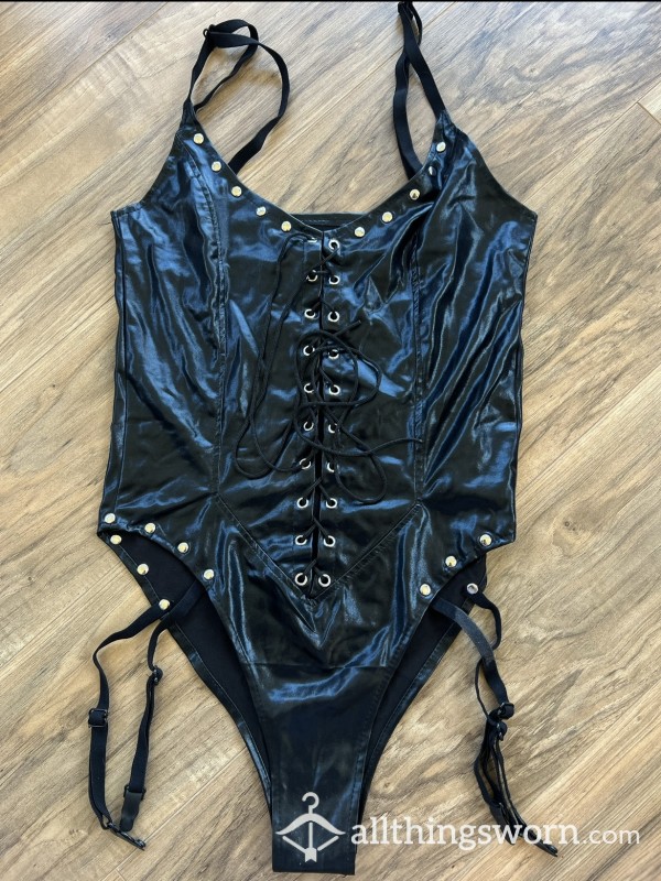 Black Latex Lace Up Bodysuit XX