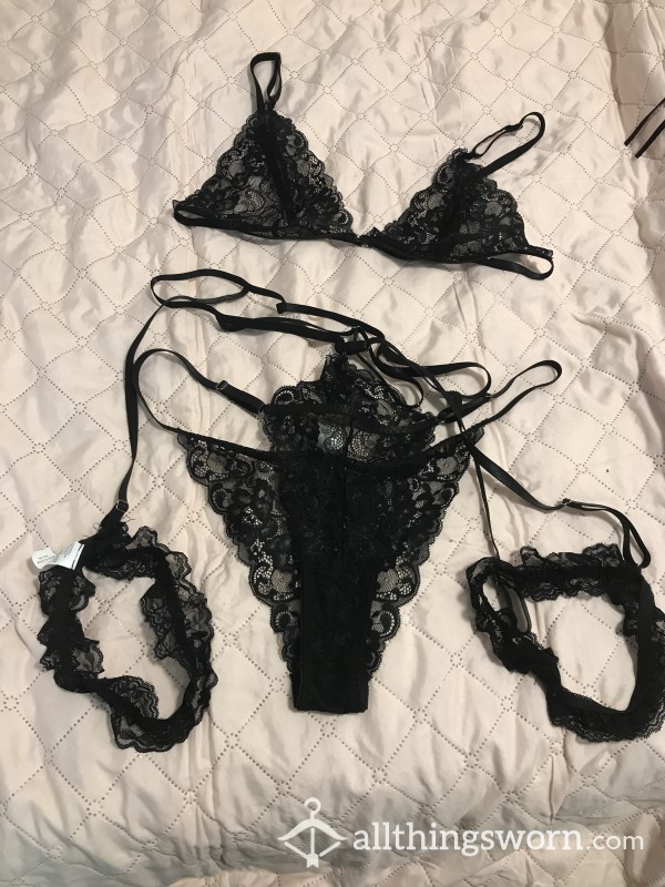 Black Lingerie Bra And Checky Underwear