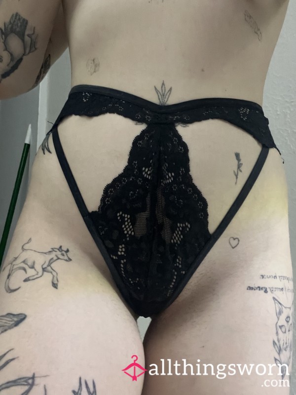 Black Lingerie Lace Thongs // 24 Hr Wear + Pics