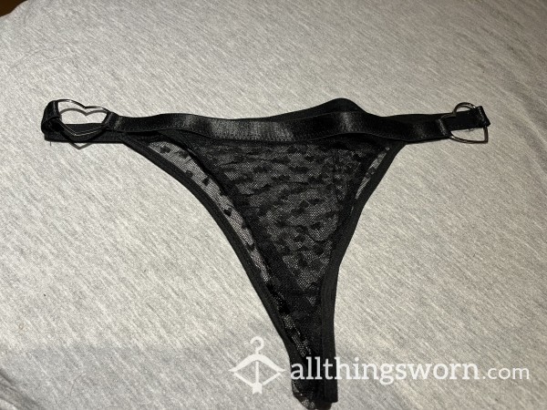 S**y Black Mesh Thong With Heart Design And Heart Hardwear 🖤