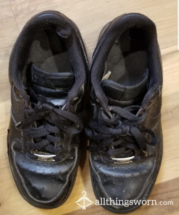 Well Worn Black Nike Air Force 1's