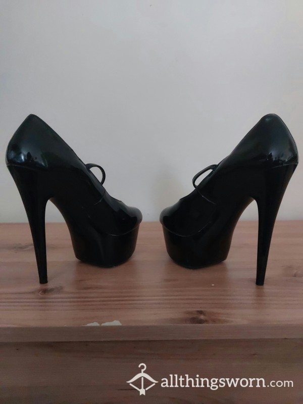 Black PVC Platform Heels