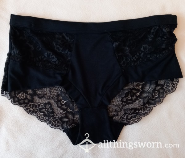 Black Satin And Lace Midi Style Panties