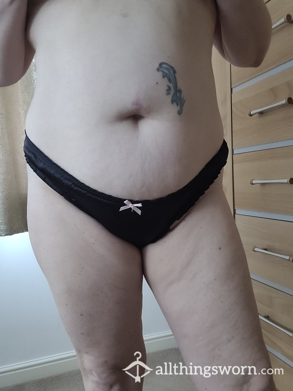 Black Satin And Lace Thong