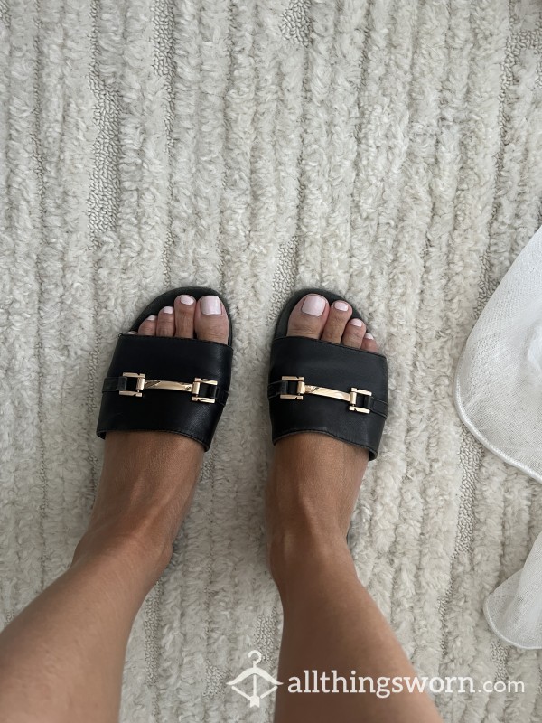 Black Sliders With Gold Detail