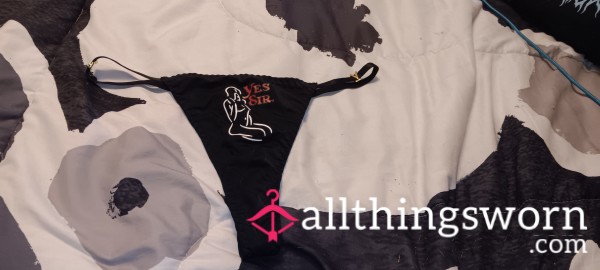 Black Spandex "Yes Sir" Thong Size- L