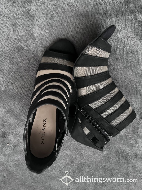 Black Striped P**kaboo Heels