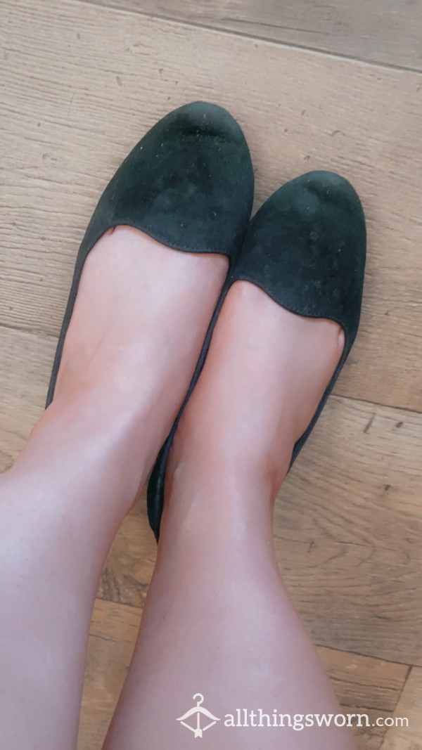 Black Suede Flats - Well Worn