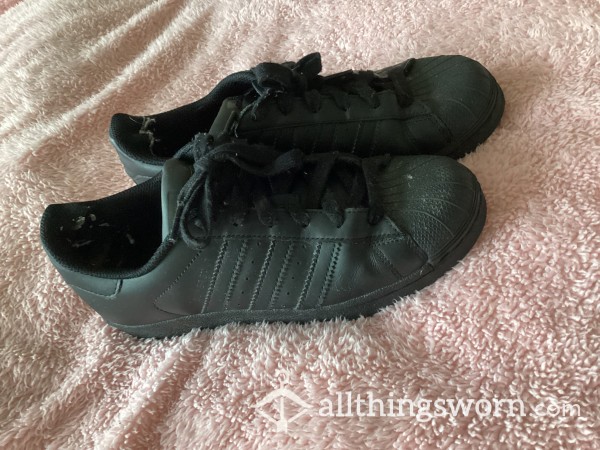 Black Well Worn Adidas Trainers